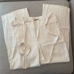 White Linen Pants with Tie Waist